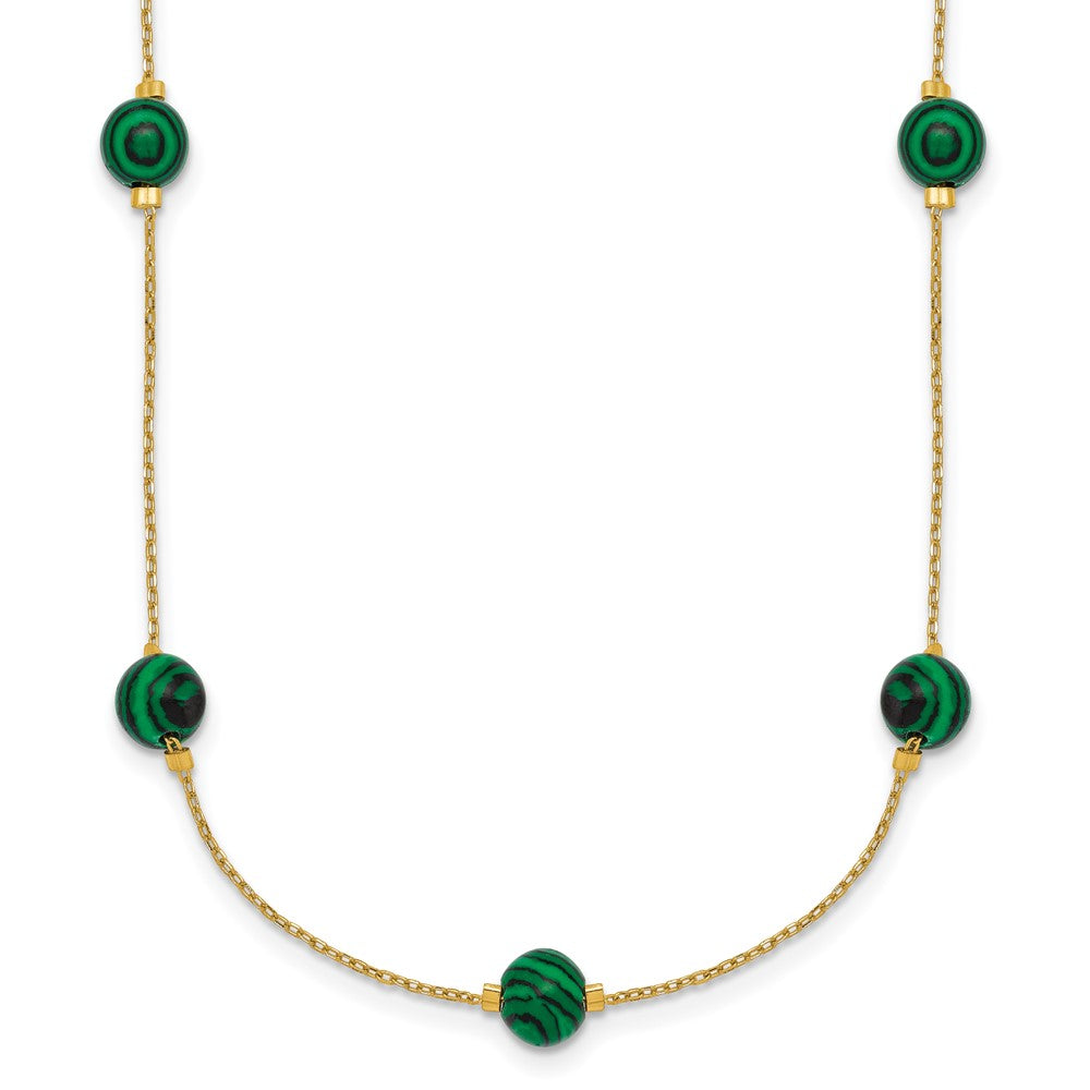 Sterling Silver Gold-Tone Polished Lab Created Malachite 16 Inch with 2 Inch Extension Necklace