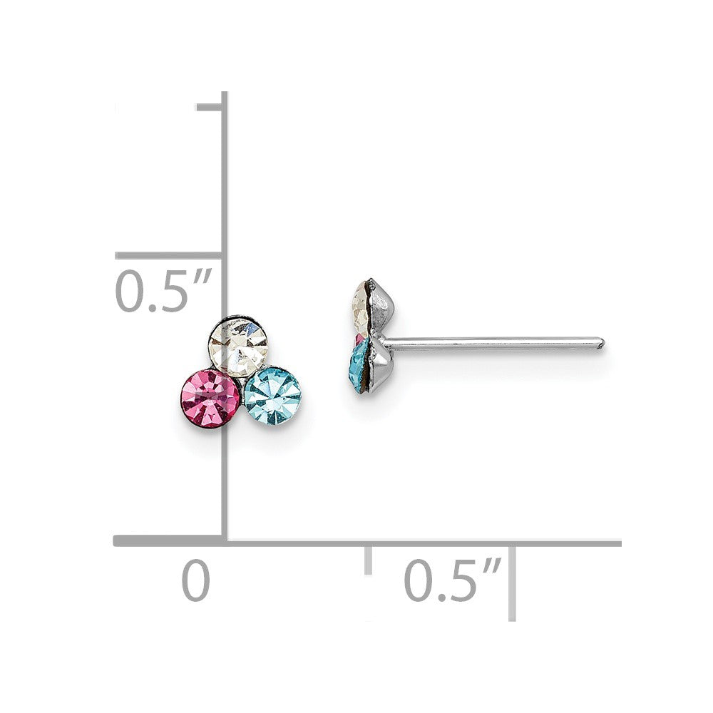 Sterling Silver Madi K Rhodium-plated Polished Pink, Blue & White Crystal Children's Post Earrings