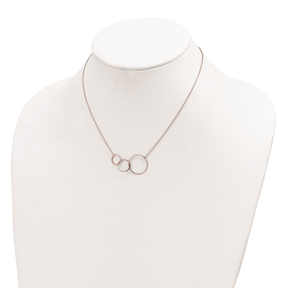 Sterling Silver Rose-tone 3 Intertwined Circles w/2 in ext. Necklace