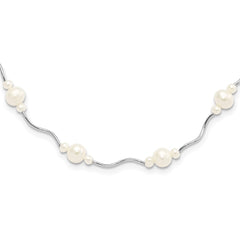 Sterling Silver Rhodium-plated 3-7mm White Near-Round Freshwater Cultured Pearl 13-Station 16 inch with 2.5 inch Extension Necklace