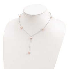 Sterling Silver Rhodium-plated 6-8mm Pink Teardrop and Semi-Round Freshwater Cultured Pearl 6-Station Y-Drop 16 inch Necklace