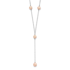 Sterling Silver Rhodium-plated 6-8mm Pink Teardrop and Semi-Round Freshwater Cultured Pearl 6-Station Y-Drop 16 inch Necklace