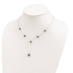 Sterling Silver Rhodium-plated 6-8mm Black Teardrop and Semi-Round Freshwater Cultured Pearl 6-Station Y-Drop 16 inch Necklace