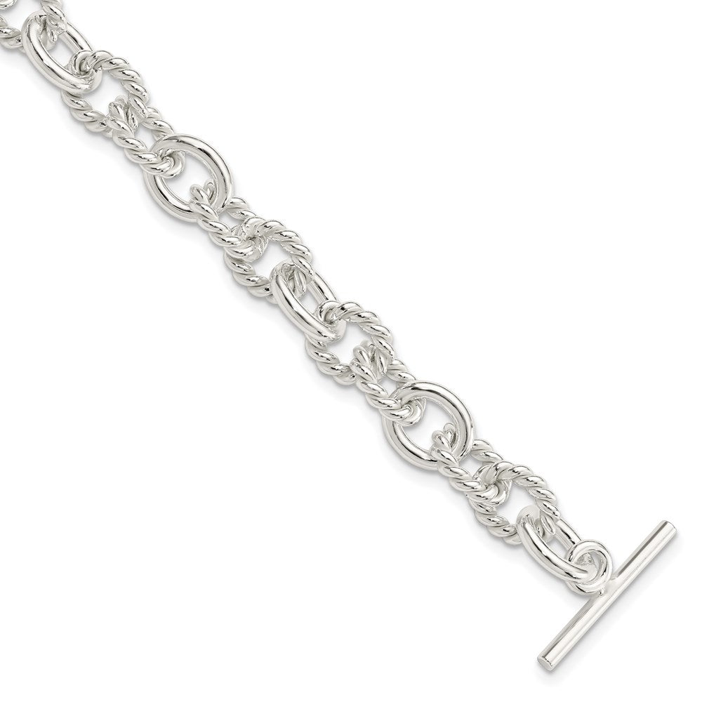 Sterling Silver 7.75inch Polished Fancy Link Toggle Bracelet - 5