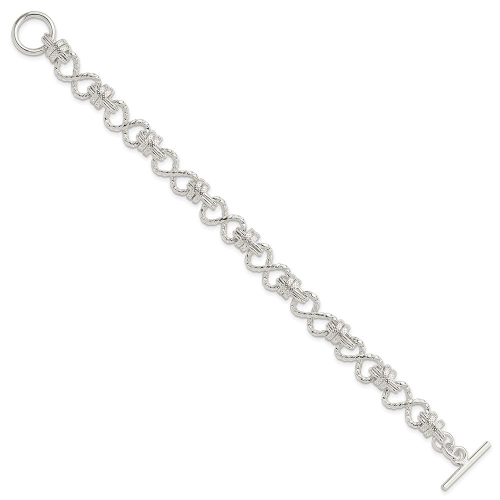 Sterling Silver 7.75inch Polished Fancy Link Toggle Bracelet