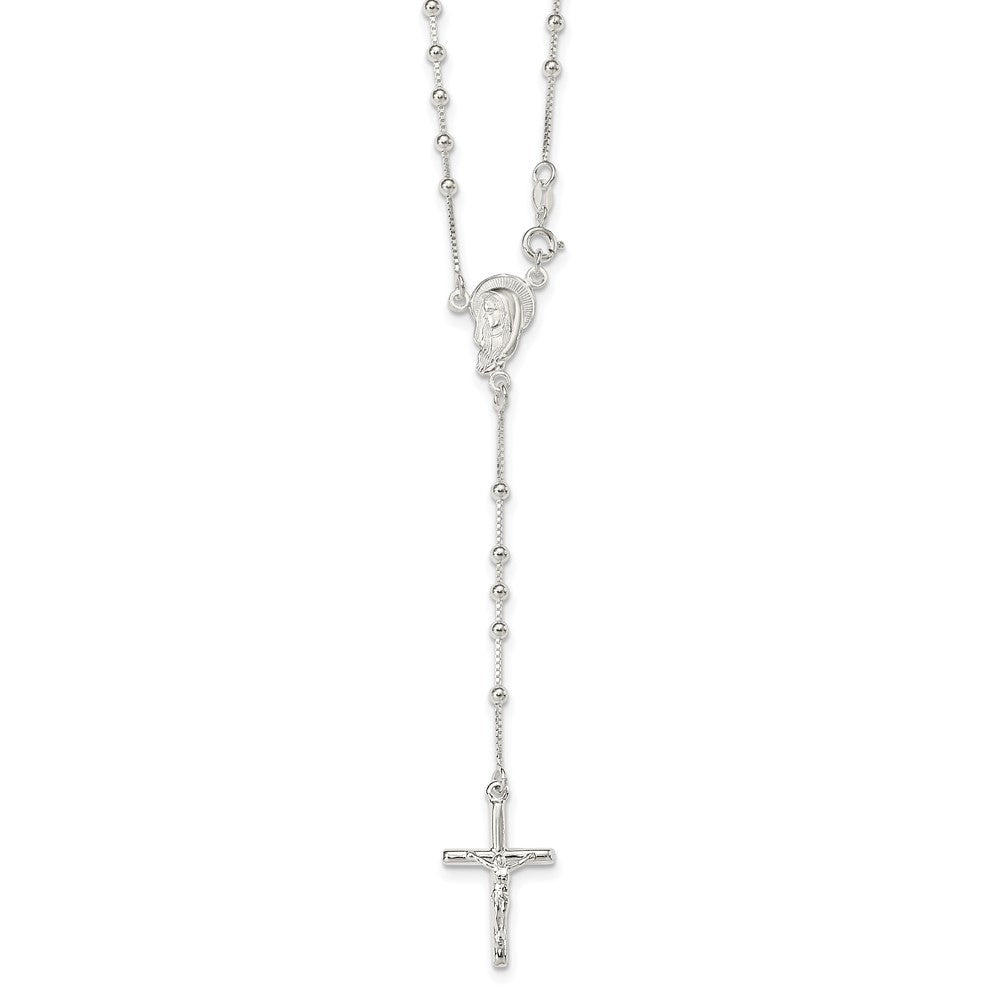 Sterling Silver Polished Bead Rosary 18 inch Necklace - 2