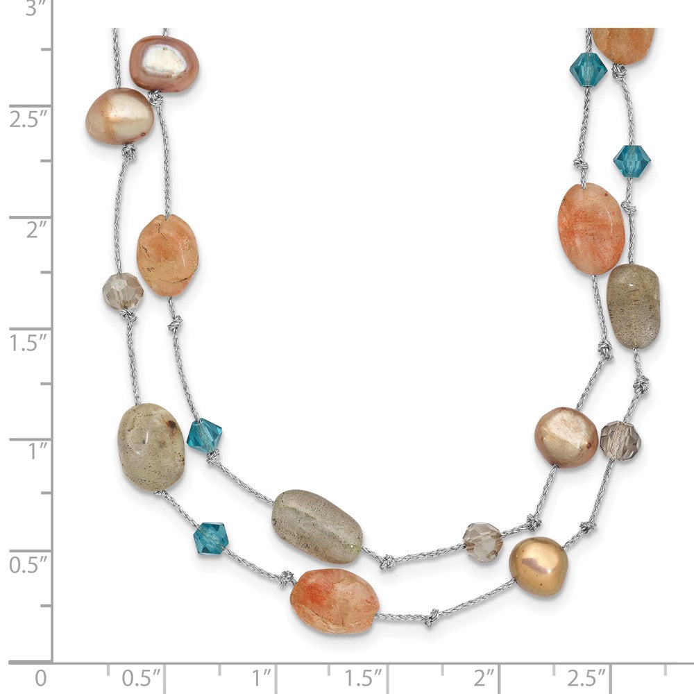 Labradorite/Red Moonstone/FW Cultured Pearl/Crystal Necklace