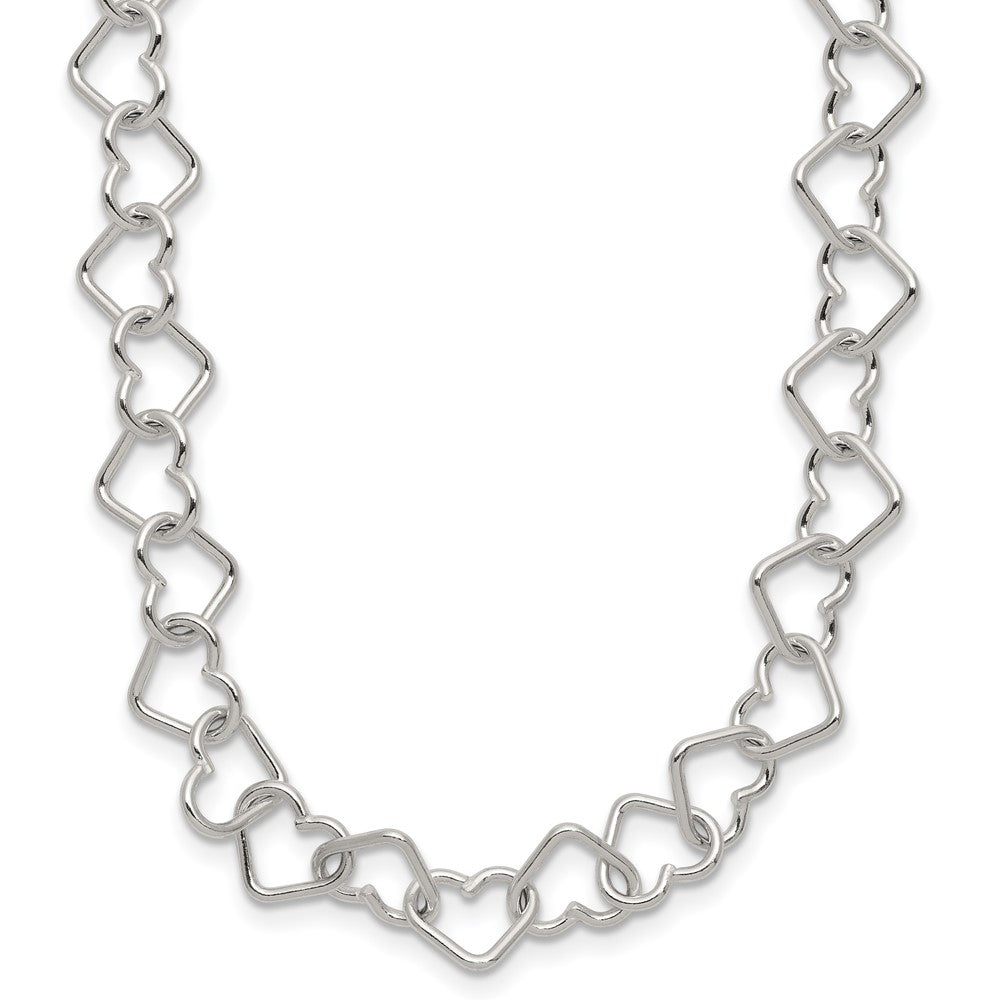 Sterling Silver 18inch Polished Fancy Heart Link Necklace - 2