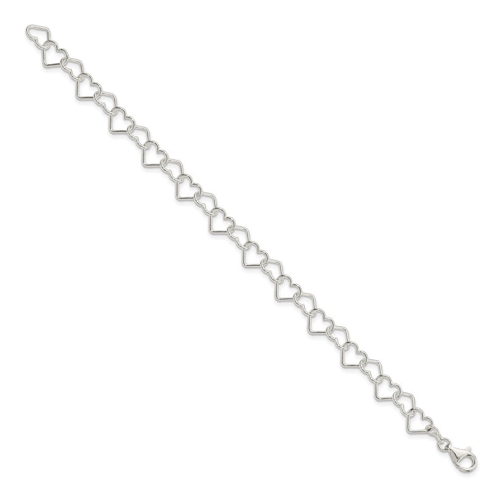 Sterling Silver 7 inch Polished Fancy Heart Link Bracelet