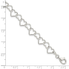 Sterling Silver 7 inch Polished Fancy Heart Link Bracelet