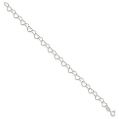 Sterling Silver 8inch Polished Fancy Heart Link Bracelet - 2