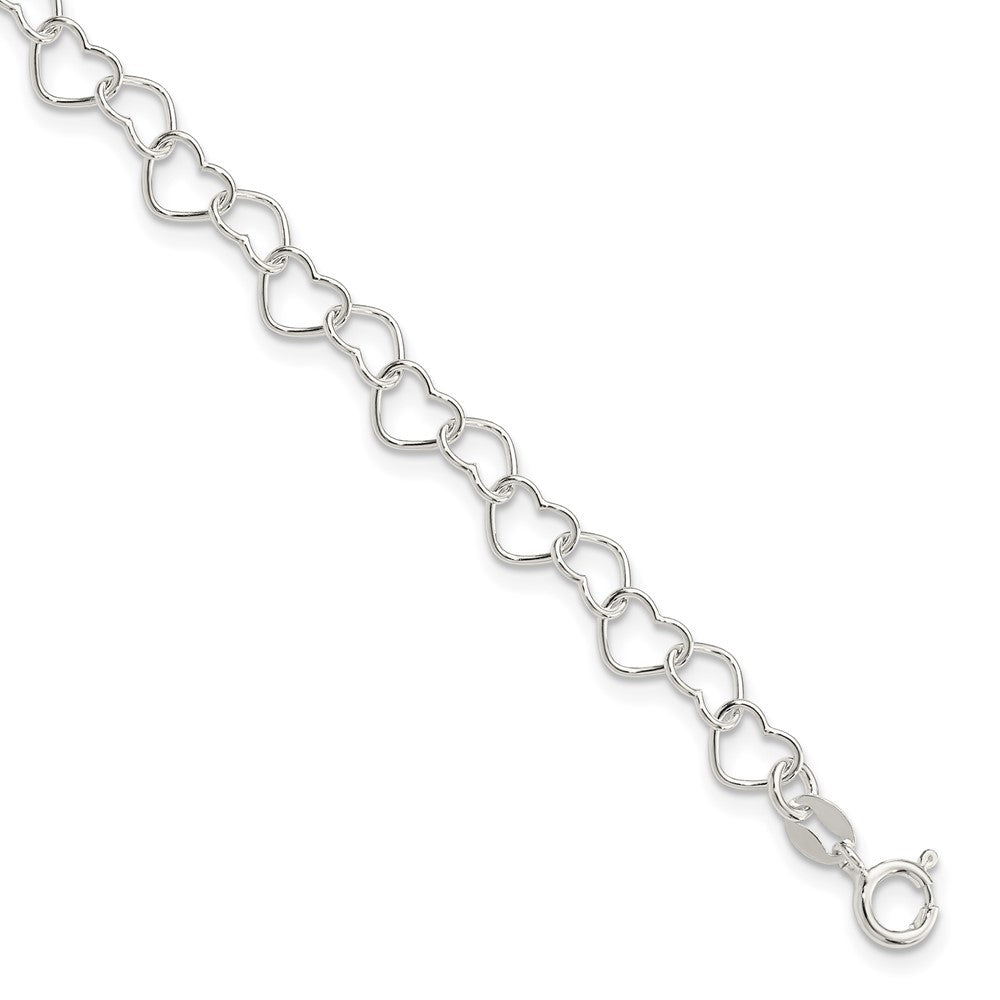 Sterling Silver 8inch Polished Fancy Heart Link Bracelet - 2