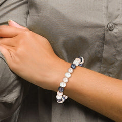 8-9mm White, Peach and Black Near-Round Freshwater Cultured Pearl Stretch Bracelet