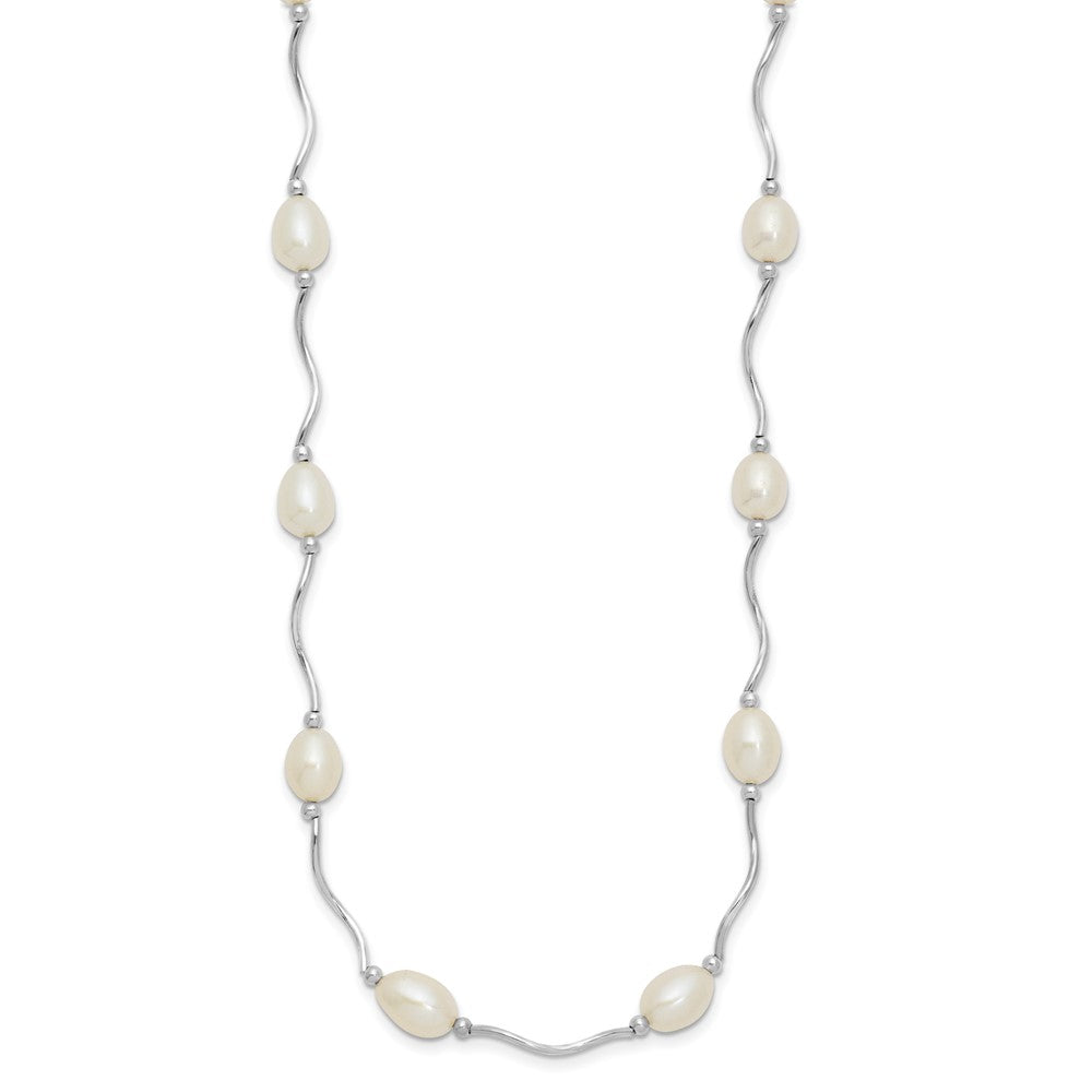 Sterling Silver Rhodium-plated 6-7mm White Rice Freshwater Cultured Pearl 16-Station 18 inch Necklace