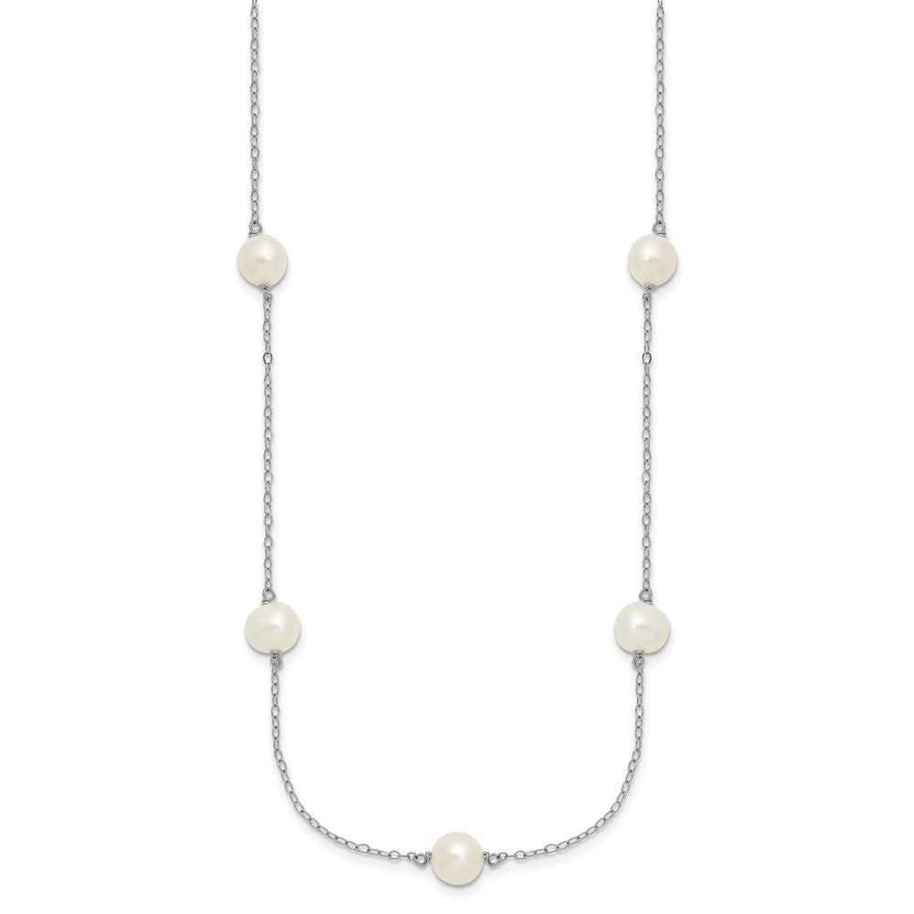 Sterling Silver Rhodium-plated 7-8mm White Near-Round Freshwater Cultured Pearl 7-Station 17 inch with 2 inch Extension Necklace