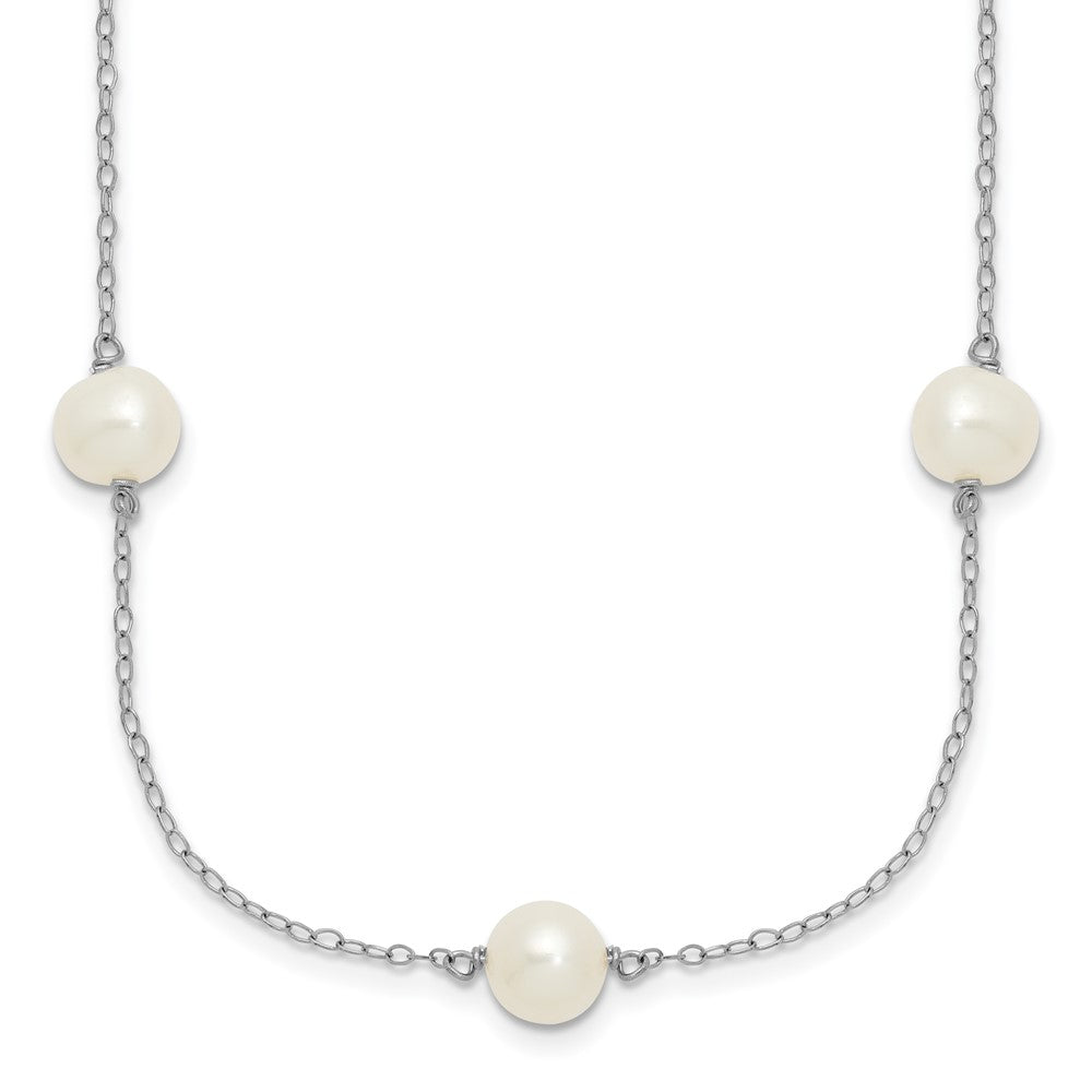 Sterling Silver Rhodium-plated 7-8mm White Near-Round Freshwater Cultured Pearl 7-Station 17 inch with 2 inch Extension Necklace