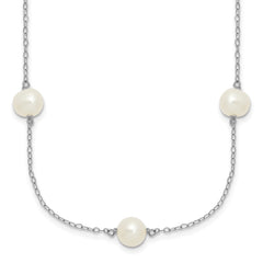 Sterling Silver Rhodium-plated 7-8mm White Near-Round Freshwater Cultured Pearl 7-Station 17 inch with 2 inch Extension Necklace