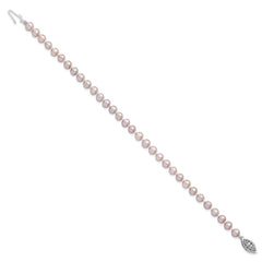 Sterling Silver Rhodium-plated 5-6mm Purple Near-Round Freshwater Cultured Pearl 7.25 inch Bracelet