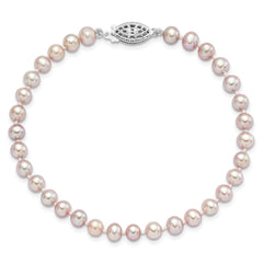 Sterling Silver Rhodium-plated 5-6mm Purple Near-Round Freshwater Cultured Pearl 7.25 inch Bracelet