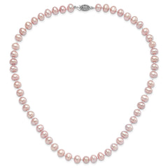 Sterling Silver Rhodium-plated 7-8mm Purple Near-Round Freshwater Cultured Pearl 24 inch Necklace