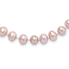 Sterling Silver Rhodium-plated 7-8mm Purple Near-Round Freshwater Cultured Pearl 16 inch Necklace