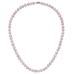 Sterling Silver Rhodium-plated 9-10mm Purple Near-Round Freshwater Cultured Pearl 24 inch Necklace