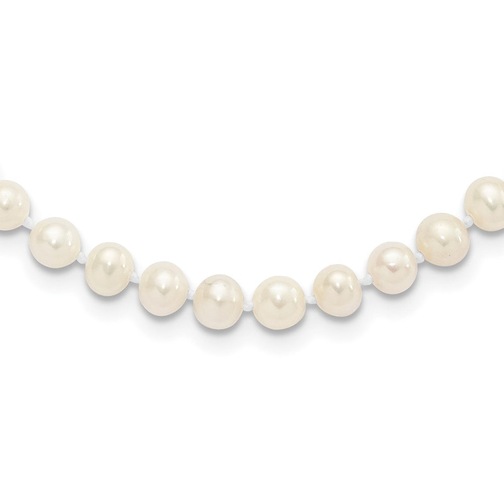 Sterling Silver Rhodium-plated 5-6mm White Near-Round Freshwater Cultured Pearl 18 inch Necklace