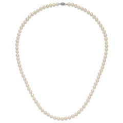 Sterling Silver Rhodium-plated 7-8mm White Near-Round Freshwater Cultured Pearl 28 inch Necklace