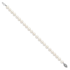 Sterling Silver Rhodium-plated 7-8mm White Near-Round Freshwater Cultured Pearl 7.25 inch Bracelet