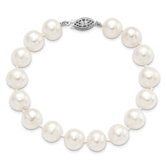Sterling Silver Rhodium-plated 10-11mm White Near-Round Freshwater Cultured Pearl 7.25 inch Bracelet