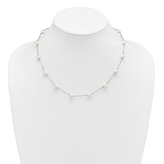 Sterling Silver Rhodium-plated 6-7mm White Near-Round Freshwater Cultured Pearl 14-Station 18 inch Necklace