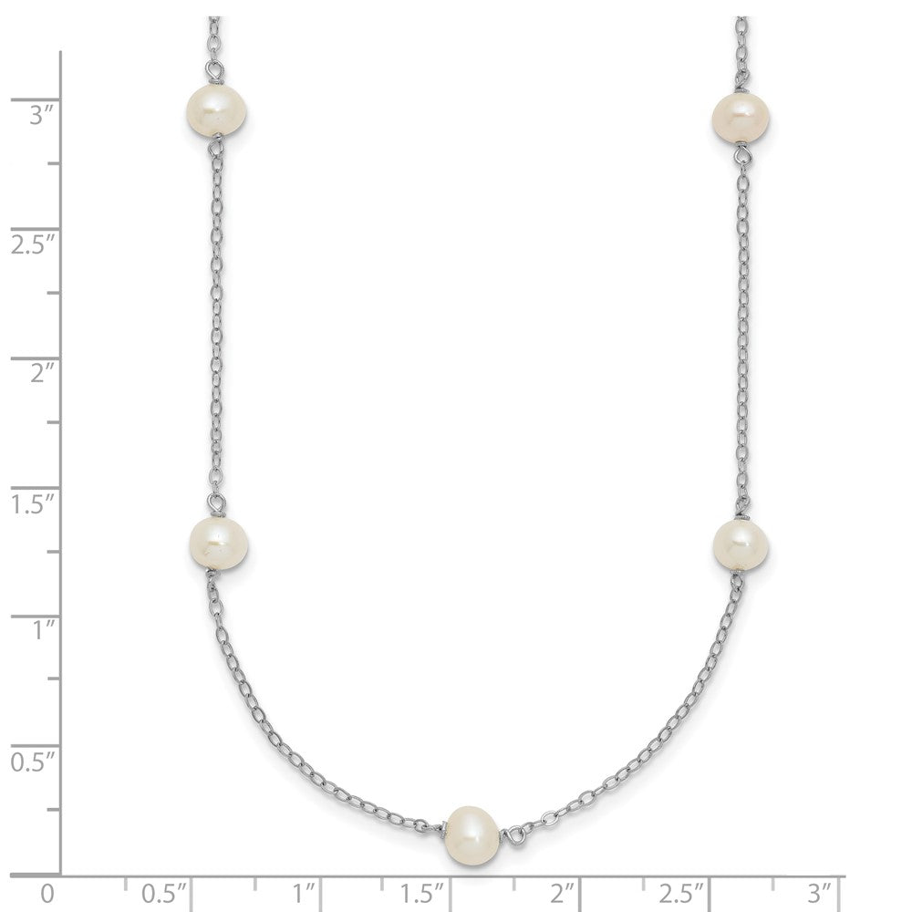 Sterling Silver Rhodium-plated 5-6mm White Near-Round Freshwater Cultured Pearl 8-Station 16 inch Necklace