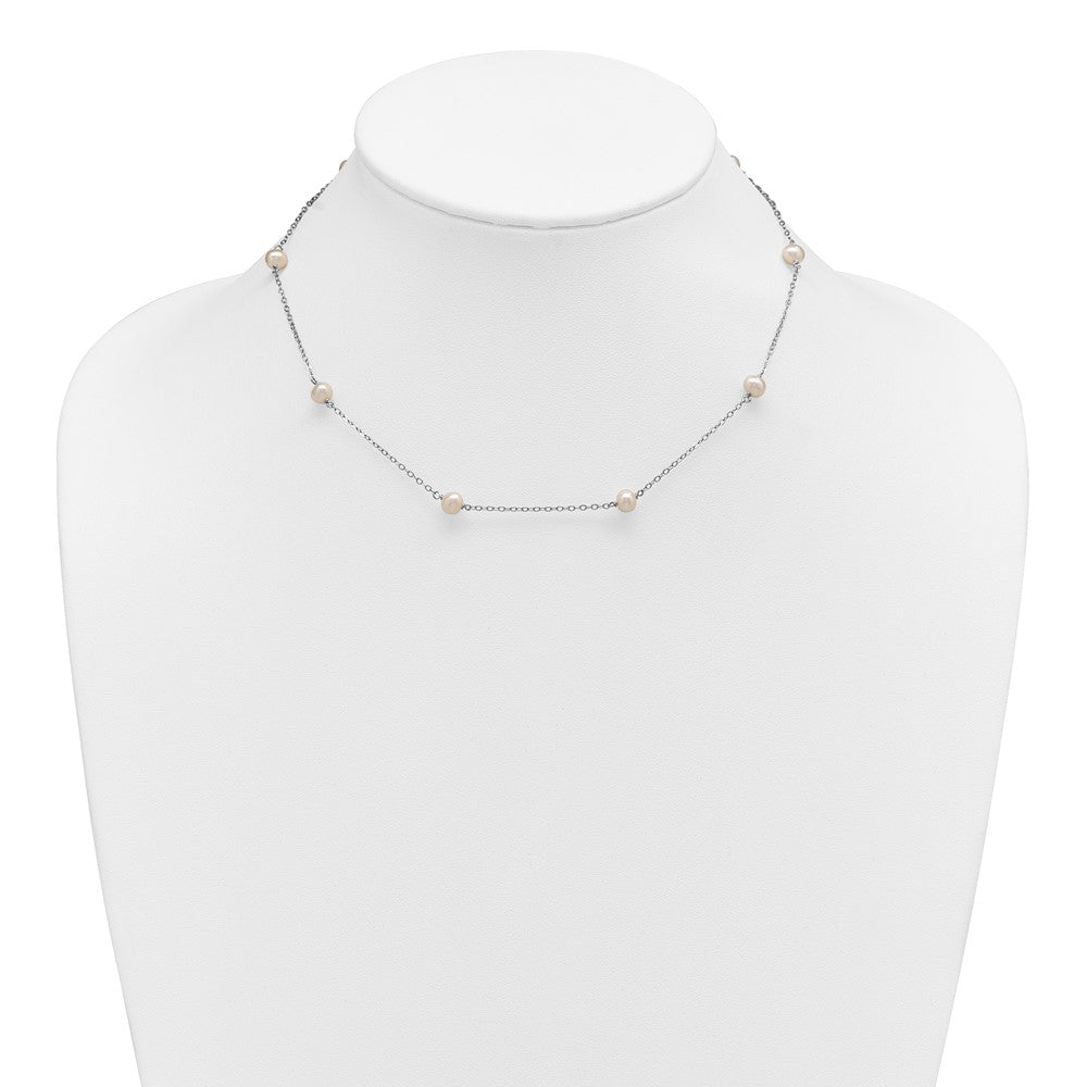 Sterling Silver Rhodium-plated 5-6mm White Near-Round Freshwater Cultured Pearl 8-Station 16 inch Necklace