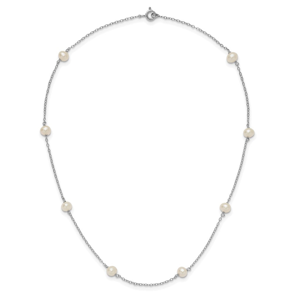 Sterling Silver Rhodium-plated 5-6mm White Near-Round Freshwater Cultured Pearl 8-Station 16 inch Necklace