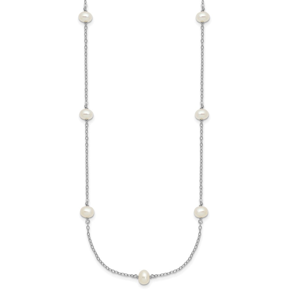 Sterling Silver Rhodium-plated 4-5mm White Near-Round Freshwater Cultured Pearl 9-Station 18 inch Necklace