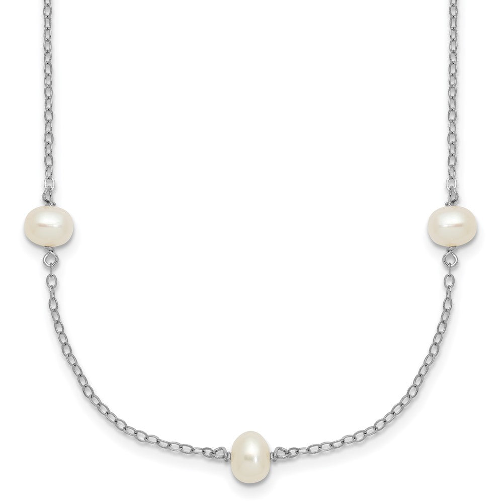 Sterling Silver Rhodium-plated 4-5mm White Near-Round Freshwater Cultured Pearl 9-Station 18 inch Necklace