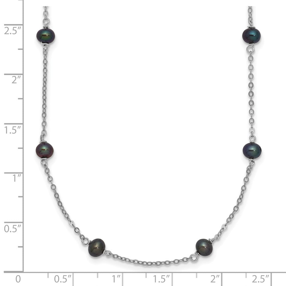 Sterling Silver Rhodium-plated 4-5mm Black Semi-Round Freshwater Cultured Pearl 14-Station 18 inch Necklace