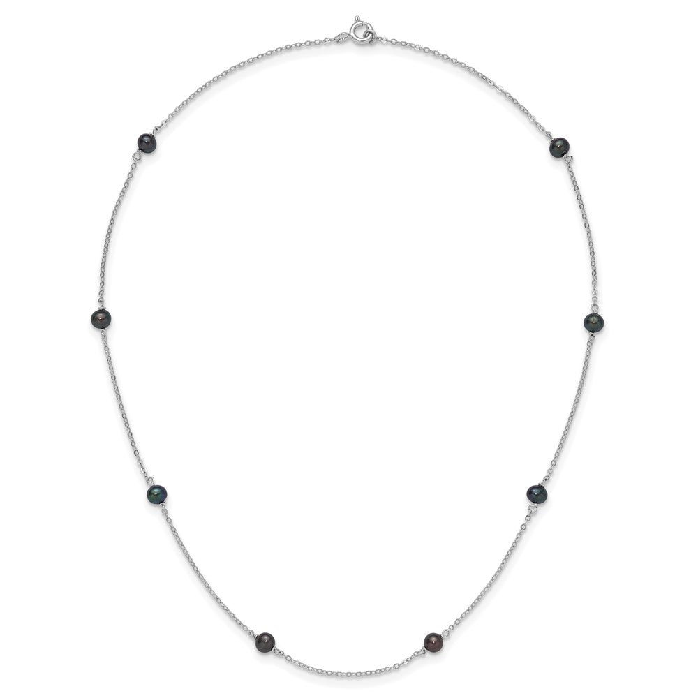 Sterling Silver Rhodium-plated 4-5mm Black Semi-Round Freshwater Cultured Pearl 8-Station 16 inch Necklace