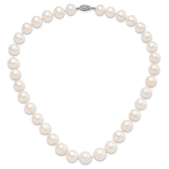 Sterling Silver Rhodium-plated 11-12mm White Near-Round Freshwater Cultured Pearl 20 inch Necklace