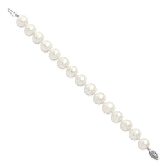 Sterling Silver Rhodium-plated 11-12mm White Near-Round Freshwater Cultured Pearl 7.25 inch Bracelet