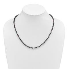 Sterling Silver Rhodium-plated 4-5mm Black Near-Round Freshwater Cultured Pearl 18 inch Necklace