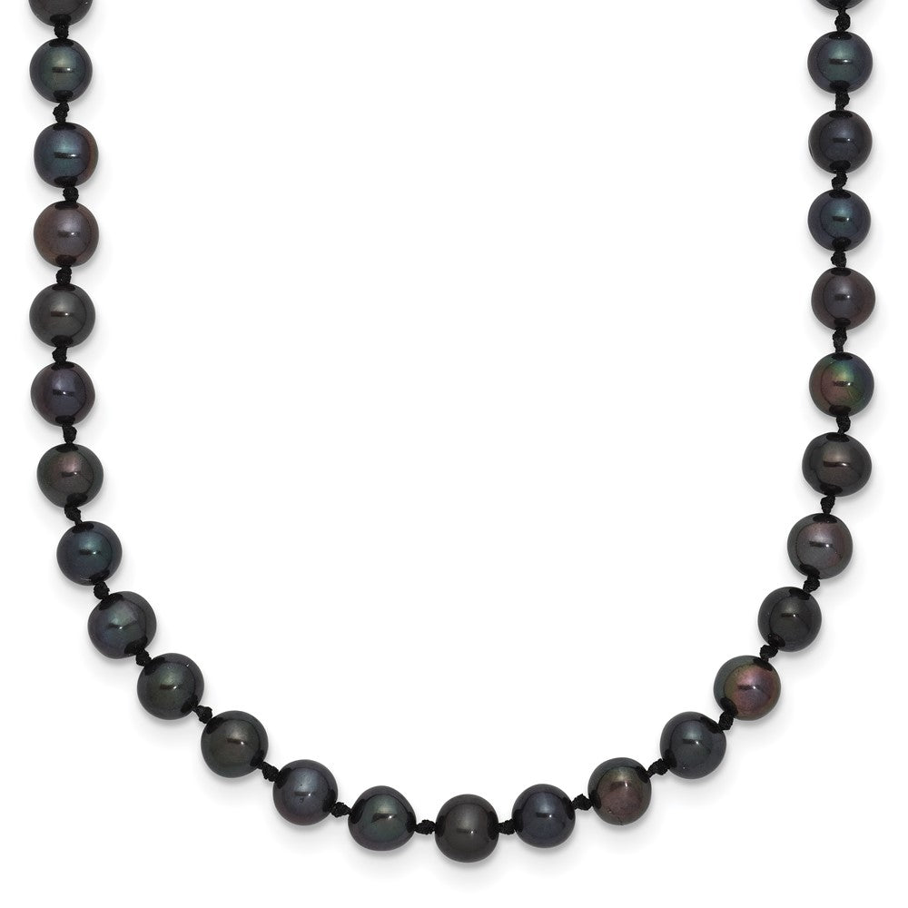 Sterling Silver Rhodium-plated 4-5mm Black Near-Round Freshwater Cultured Pearl 16 inch Necklace