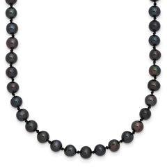 Sterling Silver Rhodium-plated 4-5mm Black Near-Round Freshwater Cultured Pearl 16 inch Necklace