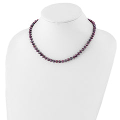 Sterling Silver Rhodium-plated 5-6mm Black Near-Round Freshwater Cultured Pearl 18 inch Necklace