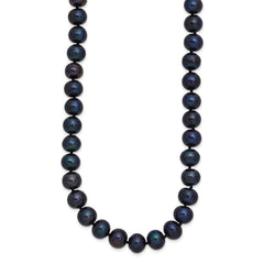 Sterling Silver Rhodium-plated 8-9mm Black Near-Round Freshwater Cultured Pearl 20 inch Necklace