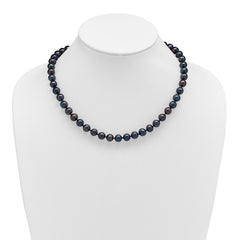 Sterling Silver Rhodium-plated 8-9mm Black Near-Round Freshwater Cultured Pearl 18 inch Necklace
