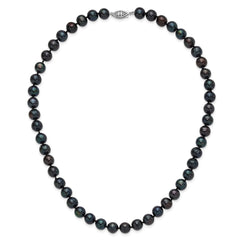 Sterling Silver Rhodium-plated 8-9mm Black Near-Round Freshwater Cultured Pearl 18 inch Necklace