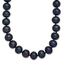 Sterling Silver Rhodium-plated 8-9mm Black Near-Round Freshwater Cultured Pearl 20 inch Necklace