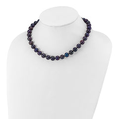 Sterling Silver Rhodium-plated 10-11mm Black Near-Round Freshwater Cultured Pearl 16 inch Necklace