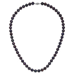 Sterling Silver Rhodium-plated 10-11mm Black Near-Round Freshwater Cultured Pearl 24 inch Necklace